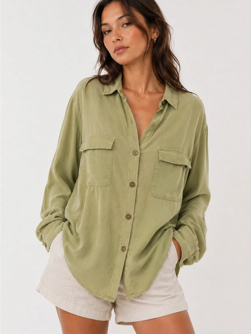 Tommy Bahama Women Silk Herringbone Button Down Shirt Sage Green Long Sleeve S - Picture 1 of 12